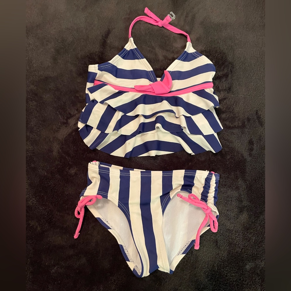 5for$20-Beach Native toddler navy,off-white,pink halter &tiered top bikini-Sz 4T